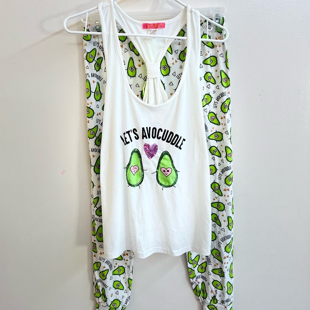 green & white avocado pajamas